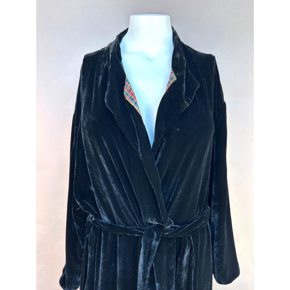 Judith Hart Vintage Robe Medium Black Velvet Silk Lined Belted Pockets Luxe Chic